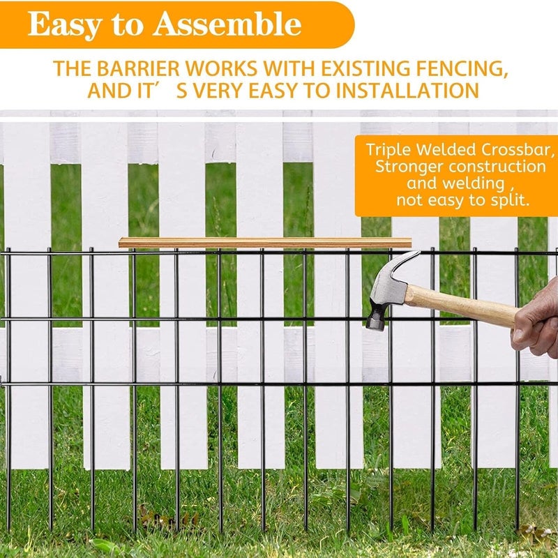 Getlay Animal Barrier Fence 25ft(L) x15in(H),10Pack Black No Dig Fence,Anti-Rust Metal Fence for Dog Rabbit,Underground Decorative Garden Fencing, Dog Digging Deterrent for Outdoor Yard Patio - Image 4
